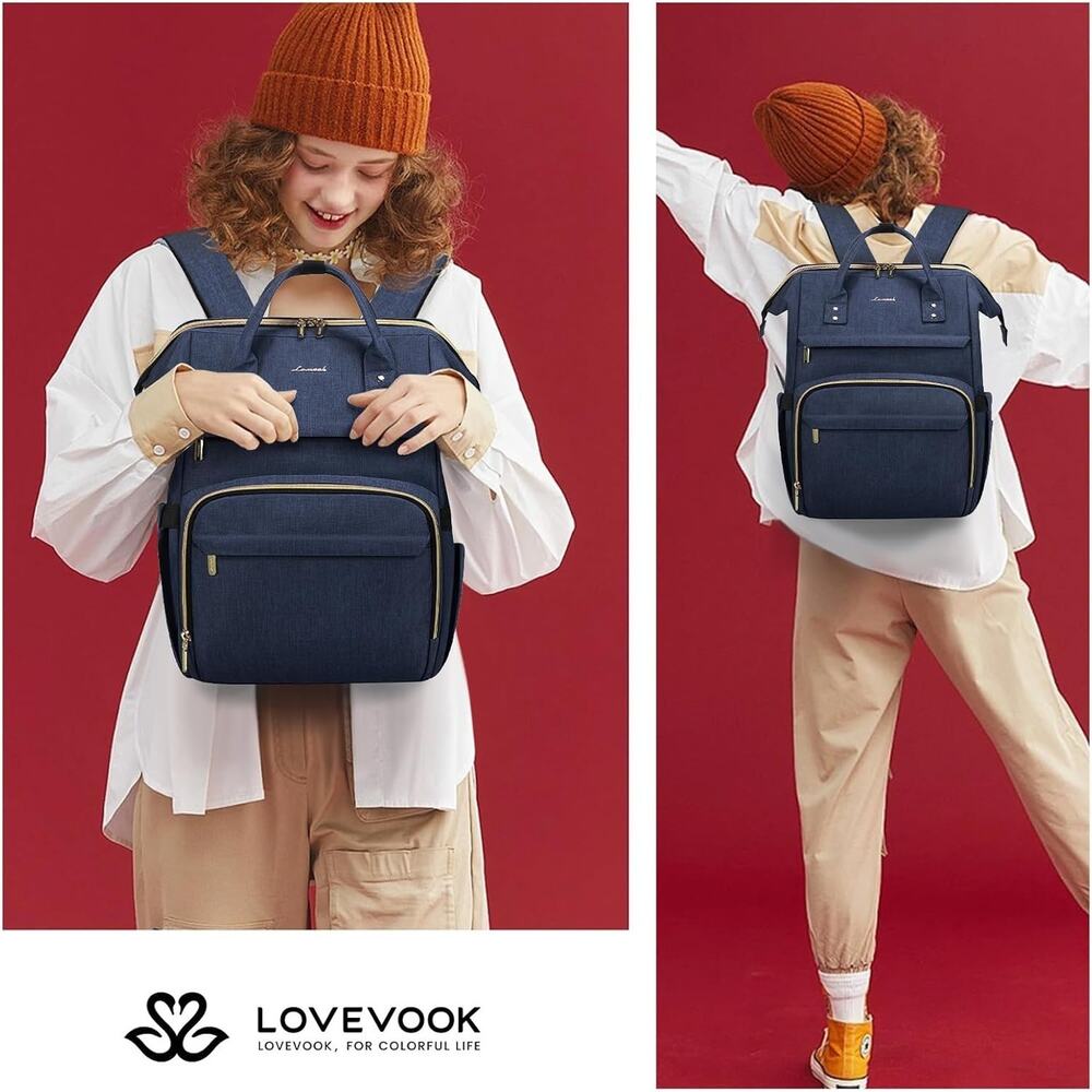 LOVEVOOK Laptop Backpack for Women with Pouch Pocket 18 Inch, Dark Blue - Picture 5 of 5